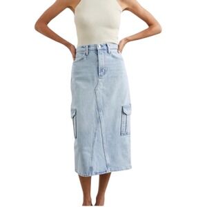 Rails Highland Cargo Denim Midi Skirt Light Wash Riviera Utility 27 H.R (G)